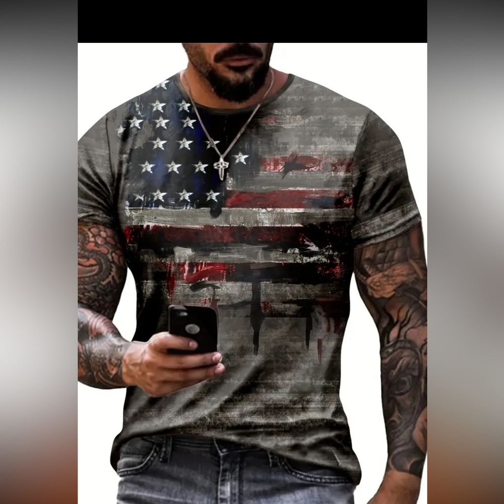 Patriotic Mens Stars and Stripes Short Sleeve Graphic Tee New With Tags Size Lar